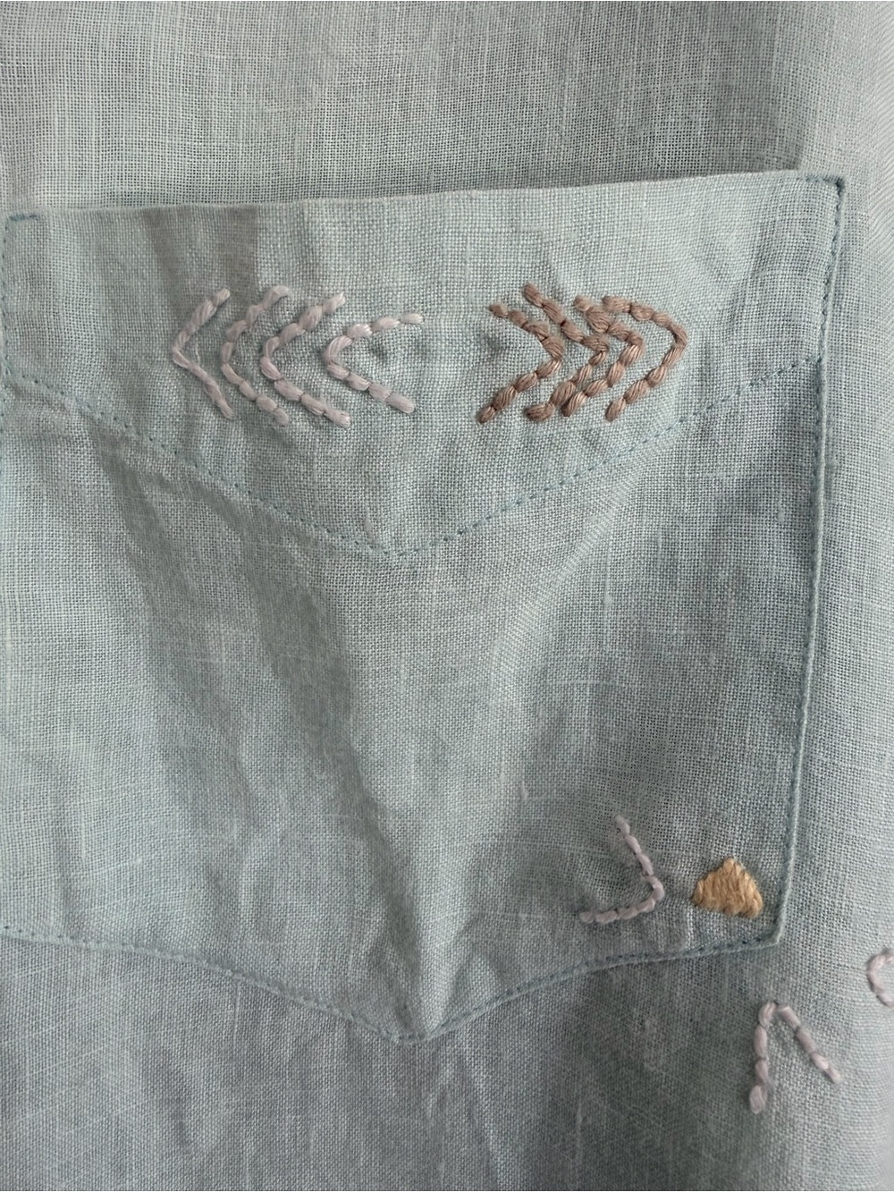 Coldwater Creek 100% Linen Embroidered Button Down Shirt Mint Green L - Picture 4 of 14